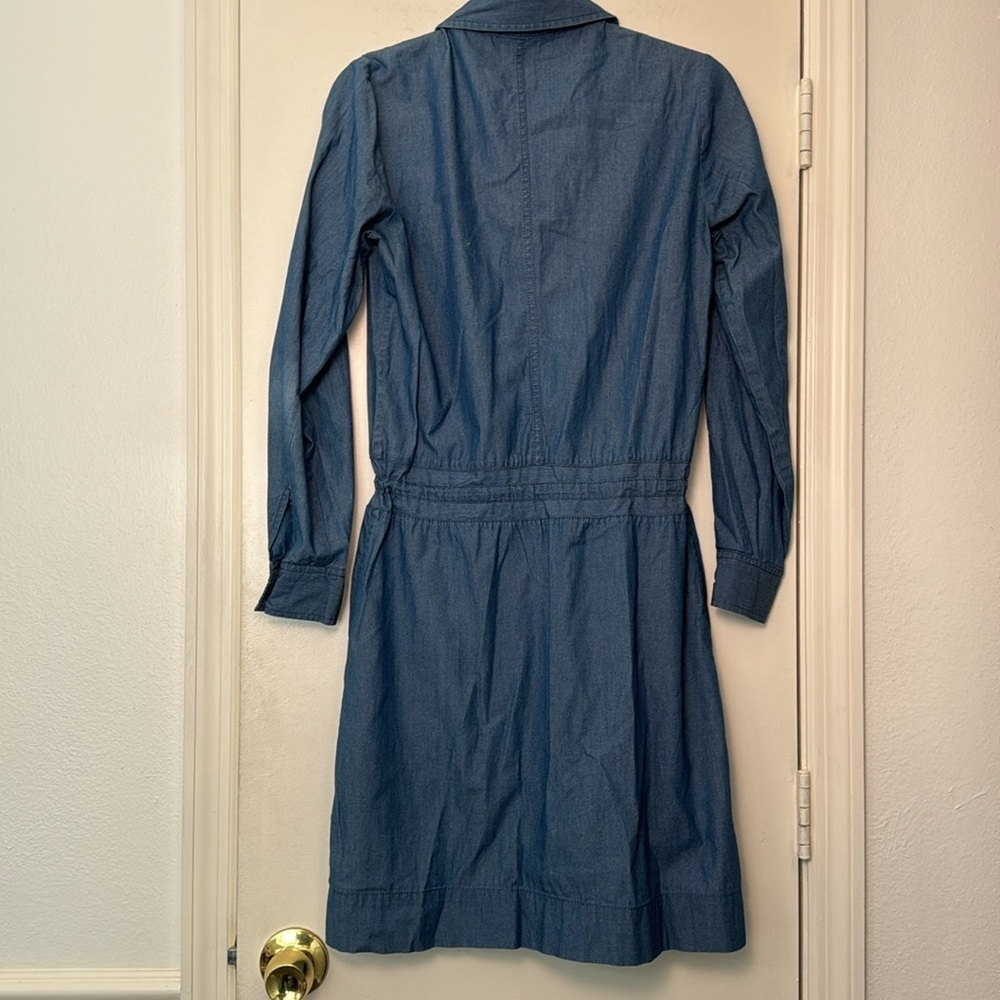 Boden Blue Chambray Denim Cotton Long Sleeve Drawstring Waist Dress Size 6 - Picture 6 of 7